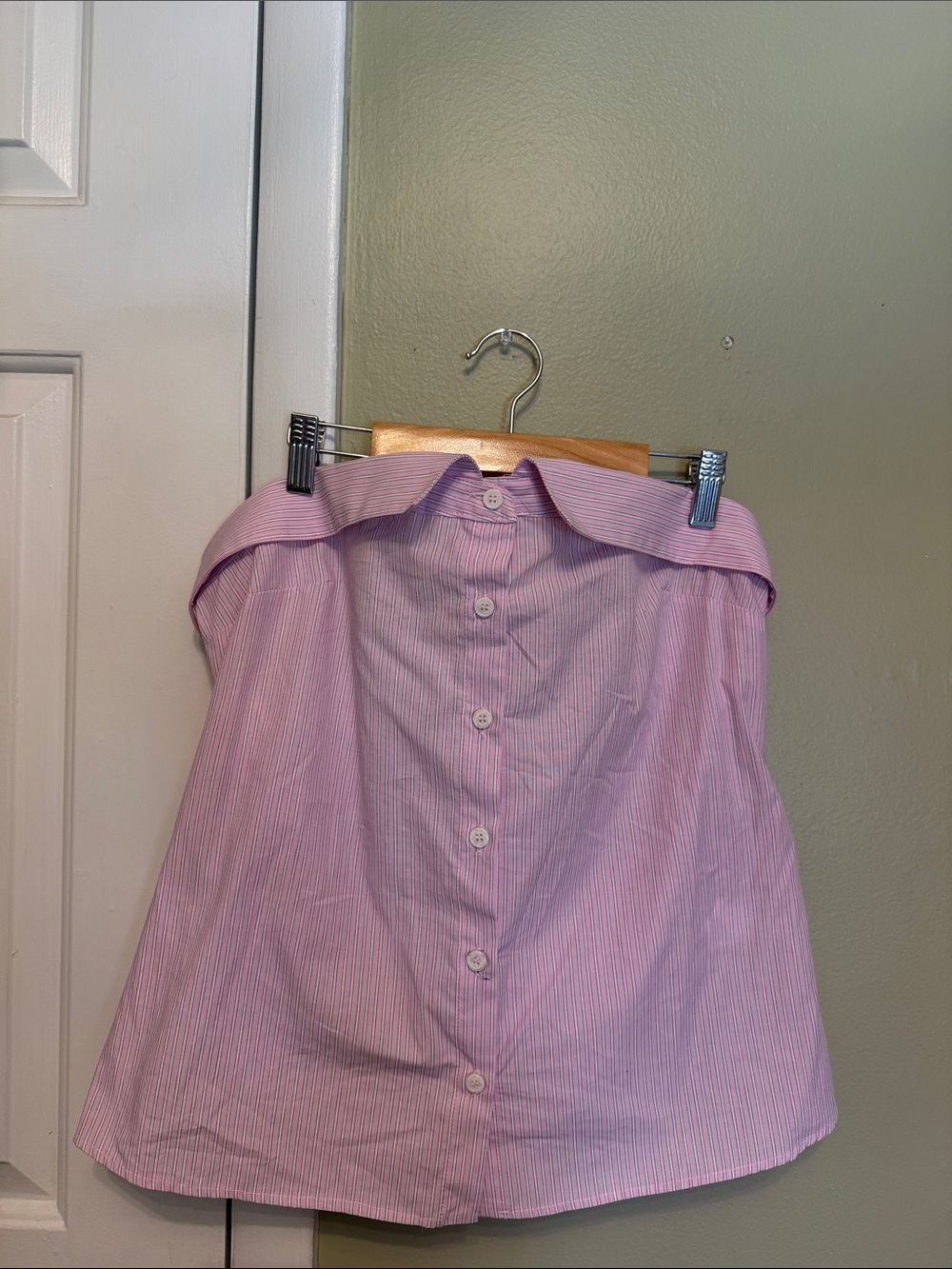 Zara strapless Pink Striped Off-Shoulder Button-Down Top
